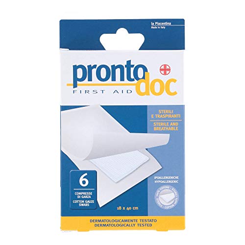 Pronto Doc Compresse Di Garza In Cotone, Sterili E Traspiranti, 18X40 Cm, Confezione da 6 Garze