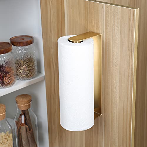 Yigii Adhesive Paper Towel Holder Under Cabinet - Single Hand Operable Paper Towel Rack Stick On Counter For Kitchen, Sus-304 Stainless Steel (Brushed Gold) #TOP2
