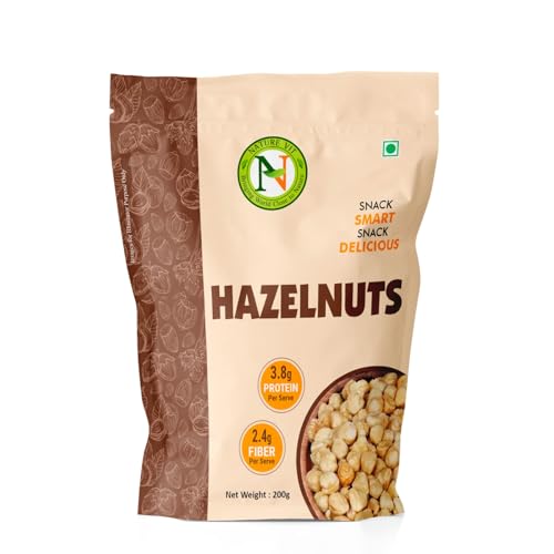 NatureVit Premium Hazelnuts, 200g | Healthy & Delicious Hazel Nuts For Eating, Raw & Dehulled For Making Chocolate Spread, Healthy & Tasty Dry Fruits