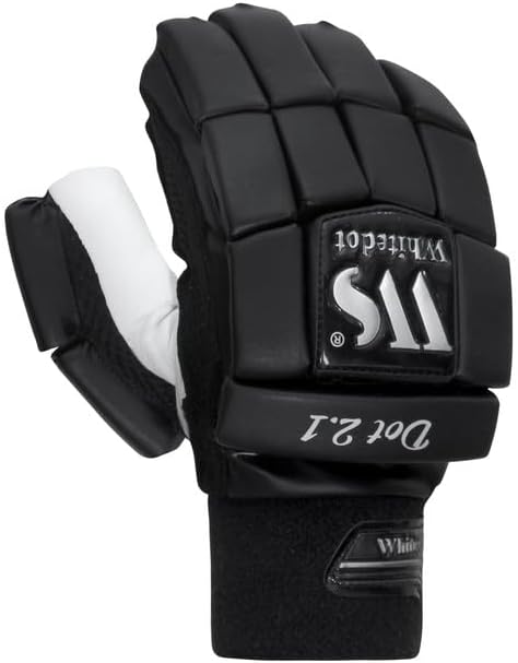WHITEDOT SPORTS Leather Whitedot Dot 2.1 Cricket Batting Gloves||Suitable For Mens|Adult|Large Right Hand||Black
