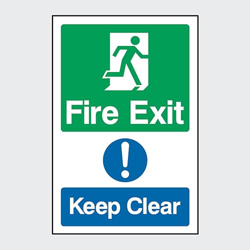 Fire Exit Keep Clear Sign Sticker - (Choose Size, Material & Fixing Option) (MISC13)
