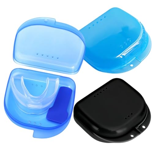 Gebissdose Zahnprothesendose,2PCS Zahnspangendose,Gebissdose,Spangendose,Prothesendose,Gebissdose Schwarz,Prothesendose Reise,mit Luftloch,für Prothesen,Zahnspangen,Mundschutz,Hellblau und Schwarz
