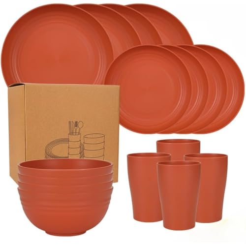 割れない ZAZY ディナープレート 16 枚 ストロー食器セット 8 人暮らし ブラック 電子レンジ対応 食洗機対応 再利用可能カトラリー (M)