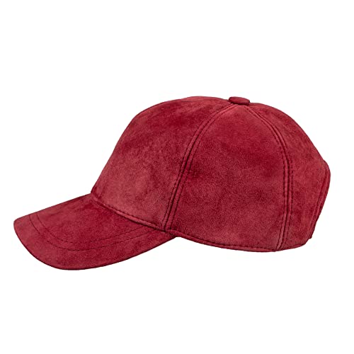 HATSQUARE Suede Leather Baseball Cap Adjustable Dad Plain Hat Stylish Classic for Women Men Unisex (Ruby Red)