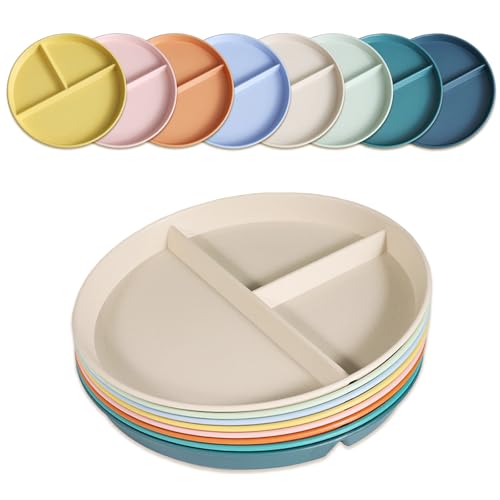 Divided Plates for Adults (8 Packs), Unbreakable Portion Control Plate Sectioned...