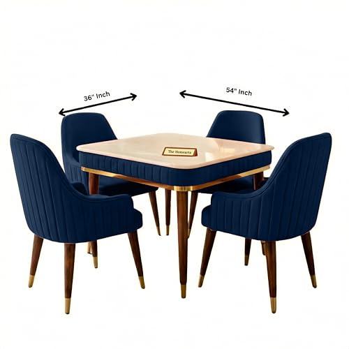 Image of Onyx Elite Modern Dining Table Set 4-Seater Modern Wooden Dining Table Set | 1 Year Warranty | Onyx Top Table with 4 Chairs (Navy Blue)