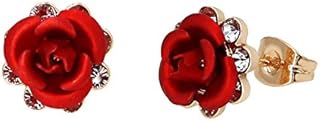 Yoursfs Cubic Zirconia Stud Earrings Women Earrings Stud Post 18ct Rose Gold Fashion Jewellery Real Flower Red Rose Earrings Bridal for Pierced Ears