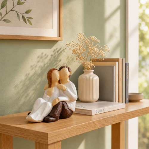 Image of Beautiful Hand Painted Small Size Resin Sitting Romantic Couple Statue for Home Decor (Pack of 1, White & Brown Color)