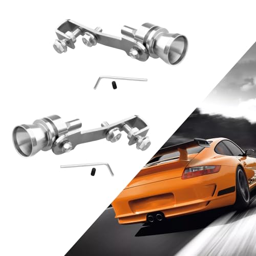Yumfugu Pack-2 Turbo Sound Whistle Simulator, 4.05In x 2.32In Aluminum Turbo Sound Whistle Exhaust Muffler Sound Booster, Car Roar Maker Tail Pipe Whistle, Car Universal Styling Accessories (Silver)