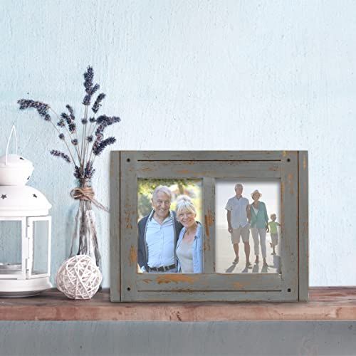 Prinz Homestead Double 5X7 Picture Frame In Gray - Distressed Rustic Decor Wood Photo Frame, Two-Way Easel, Wall Or Tabletop Display #TOP1