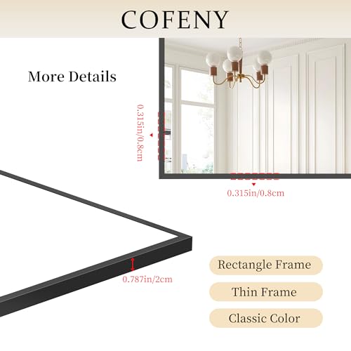 COFENY Black Bathroom Mirror for Wall, 36x48 Inch Rectangle Mirrors with Metal Frame, Modern Vanity Wall Mirror Decor for Bathroom Living Room, Entryway Hangs Horizontal or Vertical by COFENY - Image 5