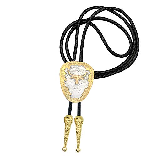 YOQUCOL Golden Long Horn Bull Head Bolo Tie American Western Cowboy Bowtie For Men