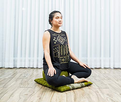 Image of Leewadee Meditation Cushion Set - 1 Small Zafu Yoga Pillow and 1 Small Roll-Up Zabuton Mat Filled with Kapok