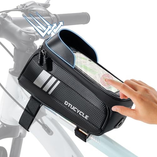 Munaduna Bolsa para cuadro de bicicleta resistente al agua, bolsa para manillar de tubo superior, bolsa para pantalla táctil para iPhone XR XS MAX X 8 7 6 Plus/Samsung Galaxy S10+ Note 9/Huawei P30