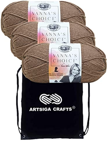 Image of Lion Brand Yarn Vanna'S Choice 860-125 Taupe | 3 Skeins, Same Dye Lot, Project Bag, CYC #4 Worsted, 100% Acrylic, Ideal for Crochet, Knitting Blankets, Hats, Scarves