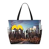Ample Space: New York City / Extra Large Beach Bag, Measuring 17.7x6.7x15 Inches. With A Total Of 7 Pockets, Including Inside, Side, And Front Pockets, It Can More Items Than Any Standard Beach Bag, Addressing All Your Needs. Waterproof And Sandproof...