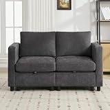 WUTUTUEE 58”Modular Sectional Loveseat Sofa, Modern Love Seat 2 Seater Sofa Couch with Storage, Chenille Modular Sectional Couch for Living Room, Bedroom, Office, Small Apartment, Dark Grey
