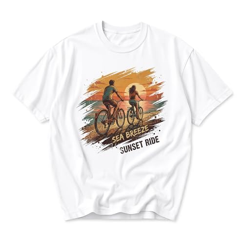 Graphic Tee Sea Sunset Ride Illustration Unisex Cotton Crew Neck Short Sleeve Casual Outdoor Style Shirt Top