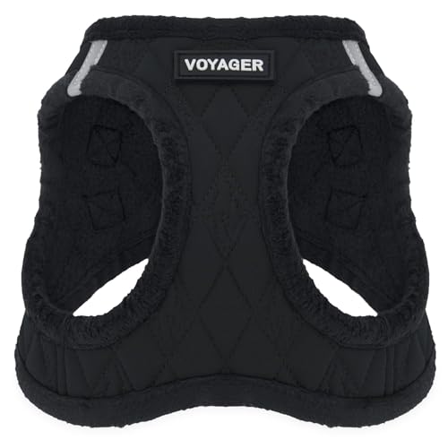Voyager Step-In Plüsch-Hundegeschirr by Best Pet Supplies - Step-In-Westengeschirr für kleine und mittelgroße Hunde, Weicher Plüsch, Schwarzer Plüsch, size S - Brust 37-40 cm