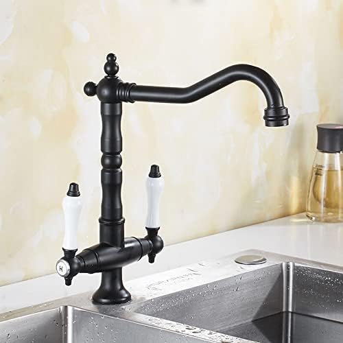 Kitchen Faucets Double Handle Mixer Sink Tap Curved Hot and Cold Water Taps Black/Antique Bathroom Basin Faucet Deck Mount