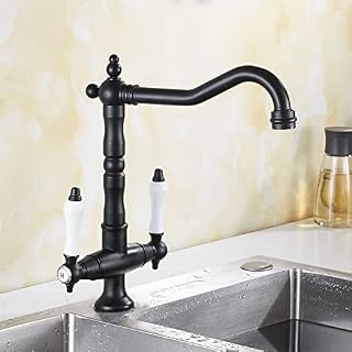 Grifos de cocina for fregadero. Grifos de cocina. Grifo mezclador de doble manija for fregadero. Grifos curvos for agua caliente y fría. Grifo de lavabo de baño negro/antiguo. Montaje en cubierta.