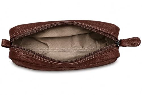 Image of Calfnero Genuine Leather Toiletry Bag for Men & Women | Premium Leather Travel-Pouch | Toiletry Organizer | Cosmetic & Shaving Kit Bag | Unisex Travel Dopp Kit (Cognac)