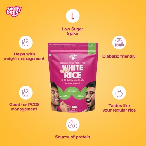 Image of Welly Belly Low GI White Rice 850g | 50% Lower Glycemic Index | Source of Protein & Fiber | Ideal Choice for Weight Management | Naturally Sourced | PCOS & Diabetic Friendly Chawal | Pack of 1