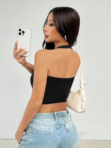 Image of TIVANTE Solid Casual V-Neck Sleeveless Regular Fit Crop Top for Women | Stylish Western Women Crop Top for Summer|