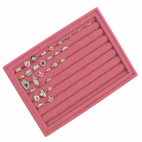 Image of La Trove Velvet Ring Organizer Tray for Drawer, Earrings, Cufflinks, Pink