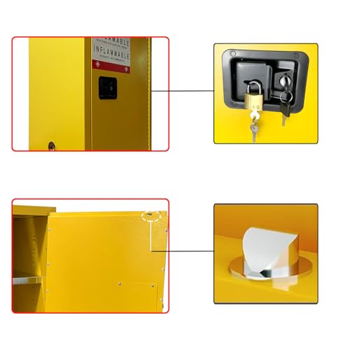 Hazardous Storage Cabinets, 23W x 18D x35H, Flammable Storage Adjustable Shelf Steel Cabinet, Yellow, 5.3c.f. (Volume Inside-Intrinsic) for Manual Closing Doors Explosion Proof Cabinet. - Thumbnail 7