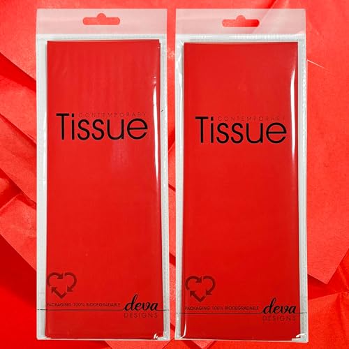 Red Tissue | 8 Sheets of Tissue Paper | 2 Packs Each with 4 Sheets Premium Quality Tissue | Biodegradable Packaging | Each Sheet 50x70cm Ideal for Gift Wrapping and Crafting