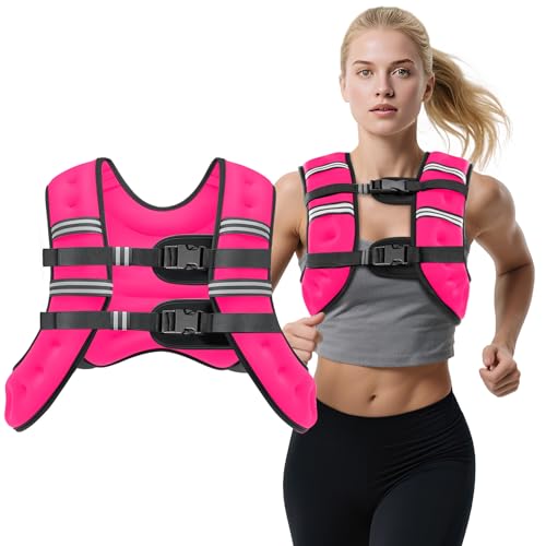 Weighted Vest 8lb/12lb/16lb/20lb Weight Vest with Reflective Stripes for Men Women Two Adjustment Straps for Workout Strength Training Running Fitness Muscle Building Weight Loss (8lb)