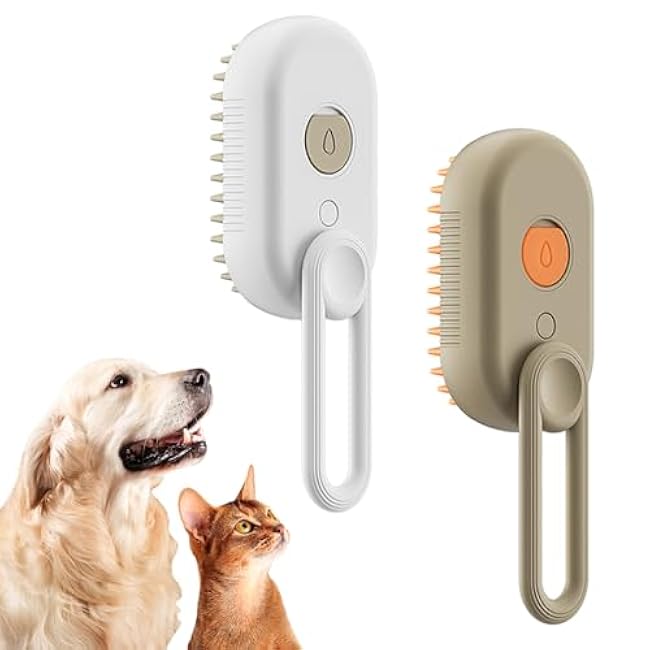 Steamy Pet Brush - Convenient Hair Removal, Easy Collection, Massage Function - Ideal Steam Brush for Cats! (White+coffee)-SD5fOpcp