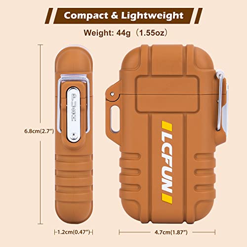LcFun Electric Lighter USB Rechargeable Lighter Dual Arc Plasma lighters Waterproof-Windproof-Flameless-Cool Lighters with Whistle for Camping,Hiking,Adventure,Survival Tactical Gear (Brown)