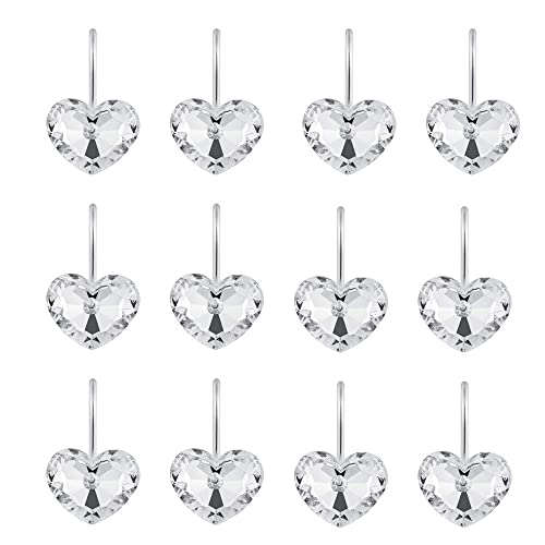Actpe SHOWER-CURTAIN-HOOKS-HEART-CL Decorative Crystal Heart Shape Shower Curtain Hooks Rust Resistant Hooks Glide Shower Ring Hangs Holder Bling thumb #1
