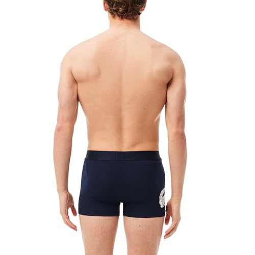 Lacoste Men's Cotton Stretch Big Croc Print Trunks, 3-pack, Navy Blue/White/Dove Grey/Deep Ocean, X-Small4