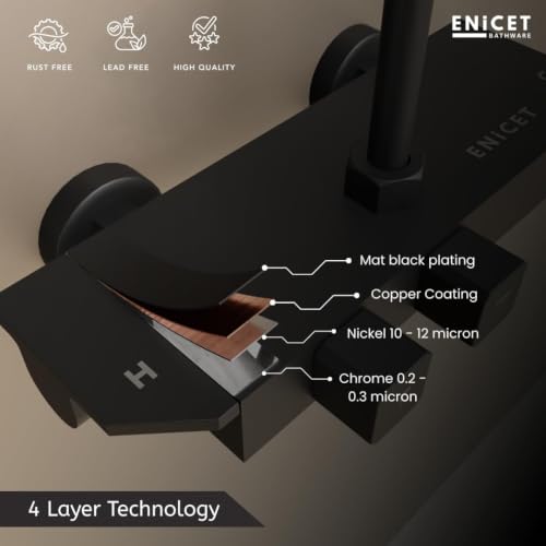 Image of ENICET Contemporary Wall Mixer for Bathroom - Sleek Modern Design - Heavy Metal Build with Storage Space for Essentials - 190mm L Bend Provision for Shower - Modern Design - Matte Black (piano121)