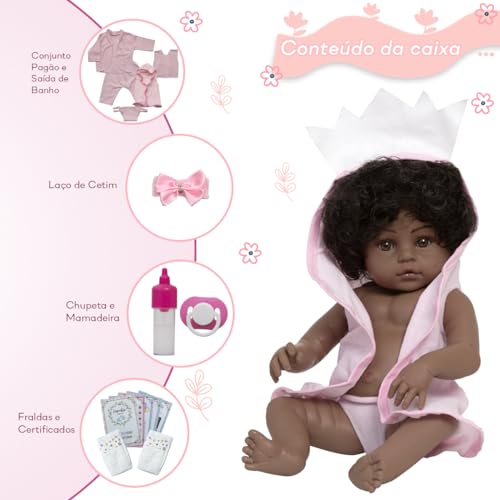 Boneca Reborn Bebê Realista Negra Pijama Roupão 13 Itens