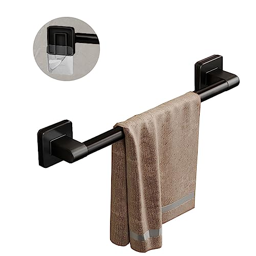 ANMEISH Self Adhesive Towel Rail, 40CM Sticky Holder, Anti Rust Stick-on Rack, Single Wall Mounted Bar for Bathroom Kitchen Toilet, Black, Easy to Install Without Drilling