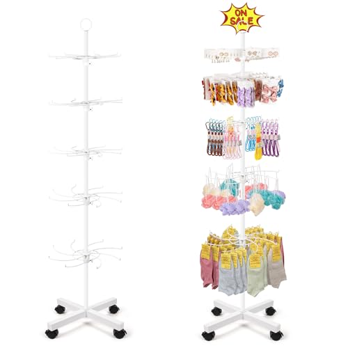 Image of Flenpptly Retail Display Stand, 5-Tier Rotating Display Rack for Store Display, Movable and Adjustable Spinning Display Stand for Earrings, Jewelry, Keychains, Socks Display (White)