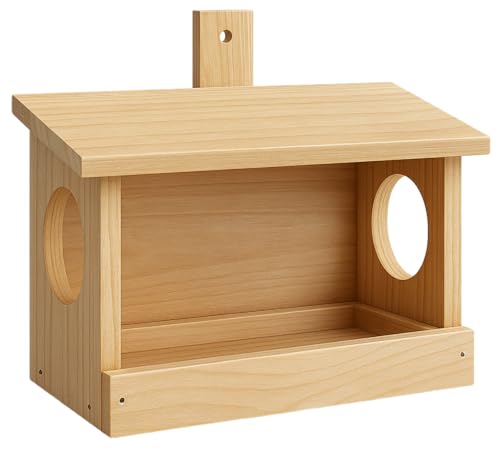 Natural Wooden Bird Feeder House for Wild Garden Birds Large Mounted Feeding Station Box