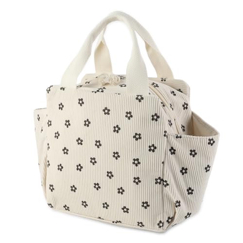 FYting Bolsa Termica Porta Alimentos,12L Bolsa Nevera Porta Alimentos Pana, Los Bolsillos Laterales Grandes para Paraguas, Tazas de Agua, Vajilla, Adecuados para Picnics, Trabajo y Escuela(Flores)