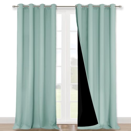 Image of NICETOWN 100% Blackout Blinds, Set of 2, 46 inch x 96 inch, Aqua Blue, Laundry Room Decor Window Treatment Curtains for Large Patio Sliding Door, Thermal Insulated Curtains for Bedroom