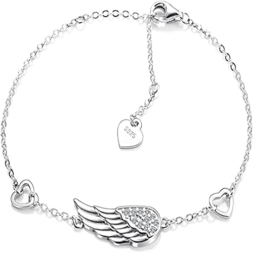 Sterlingsilber Frauen Engels Flügel Armband, Engelsflügel Armband 925 Silber, Fußkettchen Damen Silber, Flügel Feder Armband, Zirkonia Glücksarmband Geschenk für Paar Pärchen Tochter Geburtstag Cover