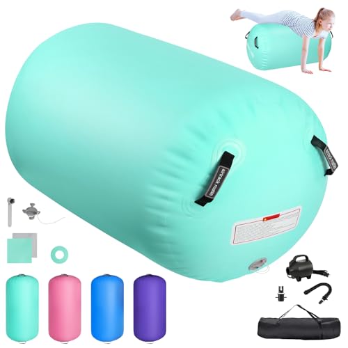 Air Roll colchoneta gimnasia artistica, Rodillo Hinchable para Gimnasia 100/120cm,gimnasia rodillo cubo gimnasia rodillo estera de yoga, rodillo de fitness con Bomba