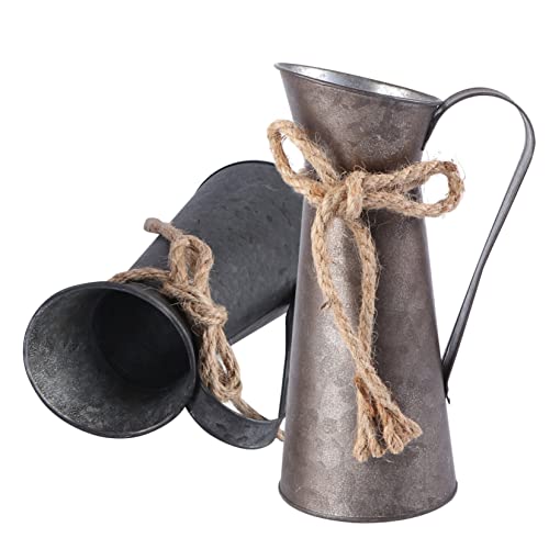 2pcs Iron Retro Flower Bucket with Small Handle for Desk Decor
