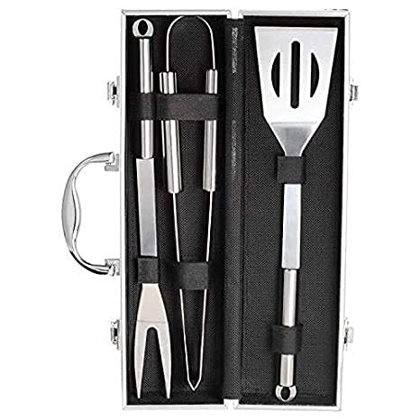 LAVNIK BBQ Grill Tool Set- 3 Piece Stainless Steel Barbecue Grilling Accessories with Aluminum Case, Including Spatula, Tong & Fork-Perfect Outdoor Grilling kit for Grilling Great for Electric, Gas, & Outdoor Grills