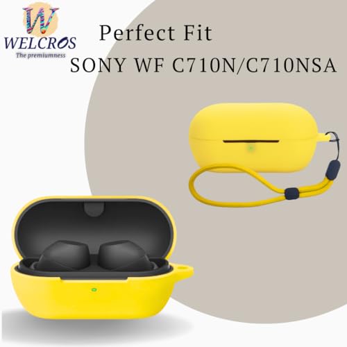Image of WELCROS Soft Silicone Case Cover for Sony WF-C710N | C710NSA with Lanyard (Yellow)