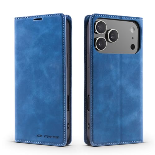 Étui pour iPhone 17 Pro Rabat Portefeuille Antichoc Bleu avec Porte-Carte