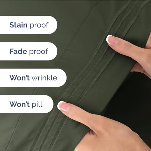Image of King Size 4 Piece Sheet Set - Ultra Soft & Cooling Sheets - Dark Olive Grey | Fits 8 Inch to 16 inch Mattress, Wrinkle Free & Fade Resistant with Deep Pockets, Breathable, Comfy Hotel Luxury Bedding